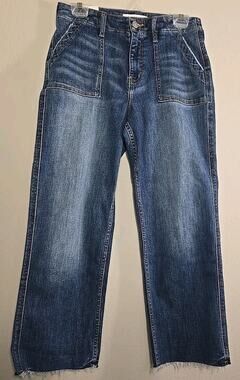 Lovervet Jeans Womens 28/7 High Rise Utility Straight Raw Hem Blue Denim